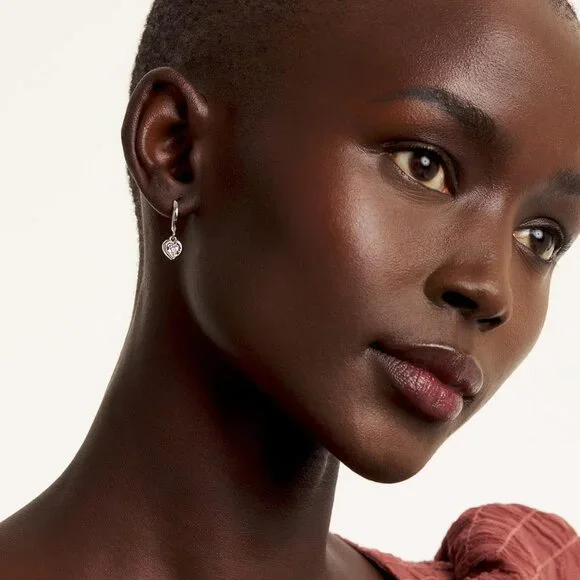 London Hanniy Crystal Heart Huggie Hoop Earrings for Women - Picture 2 of 5